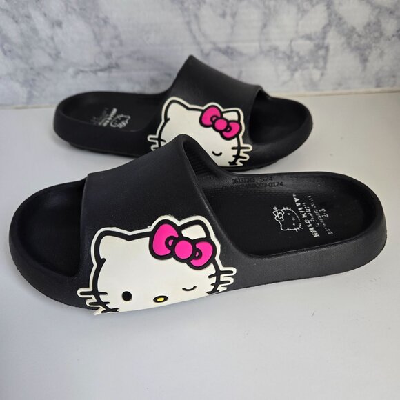 Hello Kitty Slides Girls Size 2-3 Black Sanrio Outdoor Waterproof Non Marking - Picture 1 of 10